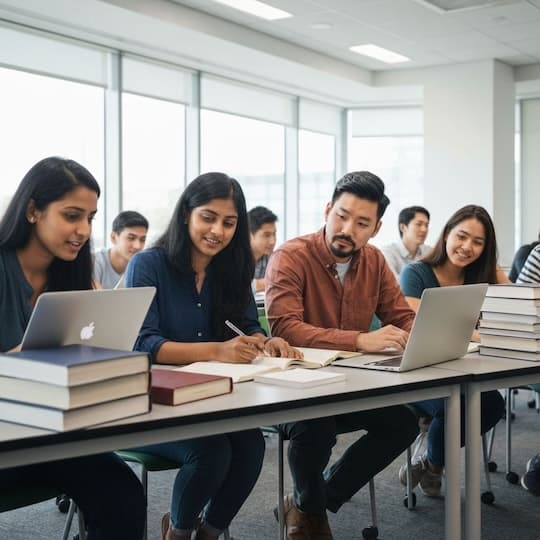 International students studying together